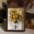 Marco fotos flores secas rosas amarillas cinta regalo decoracion hogar mesa oficina - Rosa Burbuja de Ensueño / 8 Pulgadas Madera de Nogal (con Cadena de Luz Bolsa de Regalo Tarjeta)