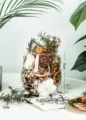 Droogbloemen aromatherapie glazen pot met kaneel en dennenappels voor huisdecoratie. - Handheld Klein