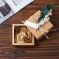 Kraft paper gift box with dried flowers and pinecones, rustic style birthday present box. - Corn Poppy & Dried Flower Gift Box Set (Size 8*8*3.5cm)