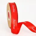 Cinta de satén rojo con impresión Sweet love blanca, ideal para cajas de regalo y decoración floral. - 2,5 cm * 50 Yardas / Rojo Brillante