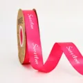 Hot pink satin ribbon with Sweet love print for gift and bouquet wrapping 1 roll - 2.5cm*50 Yards / Rose Red