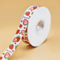 Rol de cinta impresa de fresa blanca, cinta decorativa de envoltorio de regalo de 2,5 cm para floristas. - Fresa