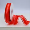 2.5cm red organza ribbon happy birthday print with gold edge for gift wrapping flower bouquet - Bright Red