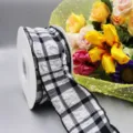 Detalle de cinta arrugada de cuadros en blanco y negro, ribete de tela texturada para manualidades - 4.0CM*10 Yardas / Negro