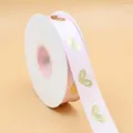 Cinta rosa con estampado de corazones en lámina dorada, ideal para regalos y ramos. - 2,5 cm * 50 Yardas / Rosa Claro