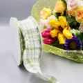 Cinta de cuadros abullonada verde y blanca para envolver regalos, paquetes florales y manualidades. - 4.0CM*10 Yardas / Verde matcha