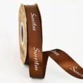 Brown satin ribbon featuring Sweetlove print, perfect for gift wrapping and bouquet packaging. - 2.5cm*50 Yards / Coffee