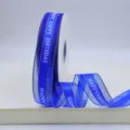 2.5cm blue sheer organza ribbon happy birthday printed fabric ribbon for gift wrapping party decor - Sapphire Blue