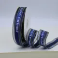 2.5cm satin edge organza ribbon with happy birthday text for gift wrapping and flowers. - Navy Blue