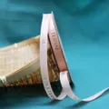 Pink ribbed ribbon with gold foil love text, perfect for gift boxes and flower wrapping. - 1.0cm Width / 40 Yards / Champagne