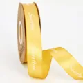 Yellow satin ribbon printed with sweet love text for gift box bouquet wrapping and DIY craft. - 2.5cm*50 Yards / Metallic Gold