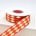 Rot Gold Harlekin Druck Polyester Band fuer Geschenkeverpackung und Dekoration SKU - Rot