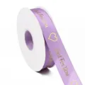 Nastro regalo poliestere 2.5cm San Valentino con stampa oro Just For You motivo cuore decoro. - Viola