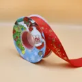 Cinta navideña roja con estampado en oro Feliz Navidad para envolver regalos y decoración - 2.5cmx25 Yardas / Rojo