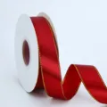 Cinta roja de 2.5cm con borde dorado para envolver regalos, ramos y lazos hechos a mano. - 2.5cmx50 Yardas / Burdeos