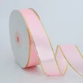 Cinta de satén rosa con borde dorado de 2,5 cm de ancho para regalos, ramos y lazos. - 2.5cmx50 Yardas / Rosa