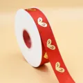 Rollo de cinta de regalo roja con corazones dorados, ideal para decorar ramos de San Valentín. - 2,5 cm * 50 Yardas / Rojo
