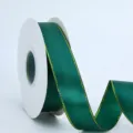 Cinta verde de 2.5cm con borde dorado para envolver regalos, ramos y lazos artesanales. - 2.5cmx50 Yardas / Verde Oscuro