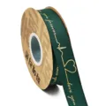 Cinta de grosgrain verde oscuro con impresión de letras doradas para regalo y decoración. - 2.5cm Ancho / 35 Yards / Verde Oscuro