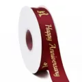 Nastro in poliestere bordeaux da 2,5 cm con testo dorato Happy Anniversary per confezioni regalo. - 2.5cm / Borgogna