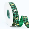 Nastro natalizio scozzese dorato nastro decorativo per confezioni regalo e fiocchi. - Renna Bronzata / 2,0 cm x 25 yard / Plaid Verde