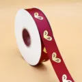 Cinta roja con patrón de corazón dorado para envolver regalos, ramos de flores y decoración. - 2,5 cm * 50 Yardas / Burdeos