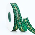 Nastro natalizio a quadri verdi con stampa a caldo dorata per confezione regalo. - Fiocco di Neve Stampato a Caldo / 2,0 cm x 25 yard / Plaid Verde