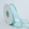Light blue satin ribbon with gold edges, 2.5cm wide spool for gift wrapping and DIY crafts. - 2.5cmx50 Yards / Light Blue
