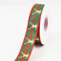Ruban de noel carreaux or cerf rouge vert tissu emballage cadeau rouleau decoratif - Renne Bronzage / 2,5 cm * 25 Yards / Plaid Rouge et Vert
