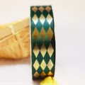 Cinta verde con rombos dorados para envolver regalos, decoración de fiestas y Navidad. - 2,5 cm x 25 yardas / Verde Oscuro