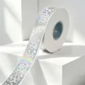 2.5cm laser silver holographic floral ribbon for gift wrapping, holiday decoration crafts. - Floral Laser / 2.5cm*25 Yards / White
