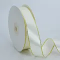 White and gold edge ribbon for gift wrapping, bouquet packaging, and handmade craft bows. - 2.5cmx50 Yards / Beige