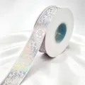 2.5cm pink holographic silver foil floral printed ribbon roll for gift wrapping decor - Floral Laser / 2.5cm*25 Yards / Light Pink