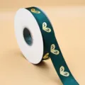Cinta de satén verde oscuro con corazón dorado para ramos de flores y decoración de lazos. - 2,5 cm * 50 Yardas / Verde Oscuro