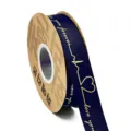 Dark blue gold foil printed ribbon for gift boxes, baking packaging, and holiday decoration. - 2.5cm Width / 35 Yards / Navy Blue