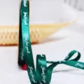 1cm green satin ribbon DIY gift wrapping bow polyester ribbon with text print design - Dark Green
