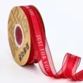 Cinta de Organza Roja 2.5cm con Borde Satinado y Estampado JUST FOR YOU para Regalos - Burdeos