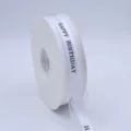 White birthday ribbon roll, Happy Birthday printed gift wrapping decorative satin ribbon. - Bleached White