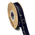 Dark blue ribbon with gold foil heart and love text, perfect for gift wrapping and baking box decor. - 2.5cm Width / 35 Yards / Black