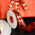 Cinta de rombos rojo y oro de 2.5cm de ancho para envolver regalos de Navidad fiesta decoración - 2,5 cm x 25 yardas / Burdeos con Borde Dorado