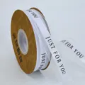 2.5cm white organza satin edge ribbon with JUST FOR YOU print for gift wrapping and parties. - White