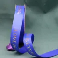 Blue grosgrain ribbon with gold foil printed text, perfect for flower bouquets and gift wrapping. - Sapphire Blue