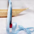 1cm light blue satin ribbon polyester material with letters for gift wrapping and DIY crafts. - Light Blue