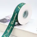 Christmas Green Ribbon Roll Gold Foil Merry Christmas DIY Craft Gift Wrapping Deco - Dark Green Christmas Tree Merry Christmas 2.5cm 25 Yards