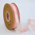 2.5cm pink mesh ribbon with english text for gift wrapping cake and flower bouquet decoration - Lotus root pink