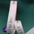 Pink grosgrain ribbon with gold lettering, bouquet decorative packaging and gift wrapping webbing. - Light Pink