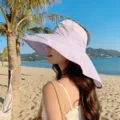 Damen Sonnenhut mit leerer Oberseite, großer Krempe und Nackenschutz, UV-Schutz Strandhut. - Lila