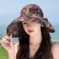 Mujer ala ancha vacía arriba sombrero sol verano playa floral sombrero transpirable protección - Caqui