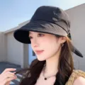 Cappello da sole nero da donna alla moda tesa larga secchio cappello protezione UV estate - Nero