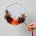 Handmade preserved flower round fan DIY material package traditional Chinese craft gift - Zhusha Fan Material Pack